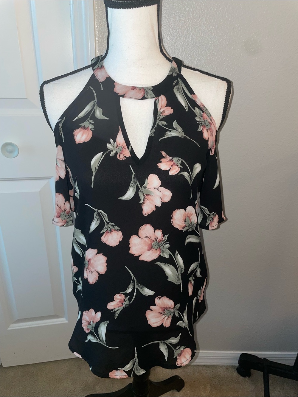 Sienna Sky Black Floral Cold-Shoulder Halter Top